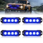 Yuksood 4-LED Strobe Lights for Trucks, Emergency Lights for Vehicles, Flashing Lights, Blue, 4-Pack