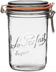 Le Parfait Super Terrine - 1L French Glass Canning Jar w/Straight Body, Airtight Rubber Seal & Glass Lid, 32oz/Quart (Single Jar) Stainless Wire