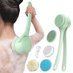 HANNEA® Electric Bath Brush 360° Rotatable Electric Shower Brush with 4 Replace Heads & 2 Modes 1200mAh USB Rechargeable Dual Handle Design Used for Exfoliating and Back Cleaning (Green)