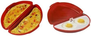 Dependable Industries inc. Essentials Microwave Egg Cooker for Sandwiches & Omelets – BPA-Free Microwave Egg Poacher, Fried Egg Maker, Omelet Maker, & Scrambled Egg Cooker – 2-Piece Breakfast Maker