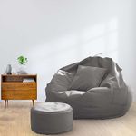 KAM'S LIEU Faux Leather Bean Bag Cover with Relaxing Footrest & Cushion Cover Only Color & Size- (Grey)