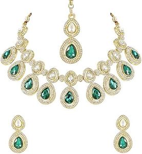 I Jewels 18K Gold Plated Indian Wedding Bollywood Kundan & Stone Studded Choker Necklace Jewellery With Earrings Set for Women/Girls (IJ371G)