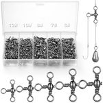 Annyswit 100Pcs 3 Way Swivel Fishing Tackle 6# 7# 8# 10# 12# Stainless Steel Three Way Fishing Swivels Saltwater T-Shape Black Nickel Triple Swivel Fishing for Catfish Rig Shaddock Fishing Sea Fishing