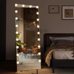CASSILANDO Full Length Mirror with Lights, 160x50cm Floor Body Hollywood Standing Mirror, Wall Mounted Mirrors with Light, Large VanityMirror for Bedroom, 3 Color Modes (White)