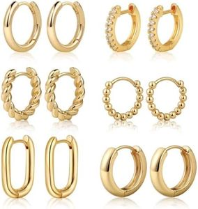 Tasiso Small Hoop Earrings for Women, 6 Pair 14K Gold Plated Lightweight Huggie Hoop Earrings Hypoallergenic Earring Set Earrings Pack for Women Trendy Jewelry Gifts