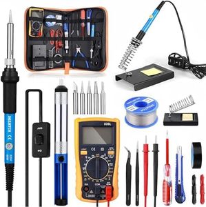 21in1 Fer à Souder Kit SREMTCH 60W Température Réglable avec Multimètre Numérique 200~450℃ Électrique de Precision 5 Pointe de Soudage,Pompe à Dessouder,Station de Soudage