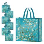 NymphFable 6 Pack Grocery Bags Reusable Almond Blossoms Shopping Bags Waterproof Tote Bag Gift Bags 50LBS