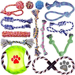 Pets&Goods Heavy Duty Rope Toy for Active Chewers, Washable 100% Cotton Dog Chew Toys - Tug of War, Pack of 13 Puppy Teething Toys (Small Breed, 13, Count)