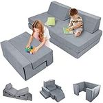 DREAMANIA 7PCS Kids Play Couch, 2024 Upgraded Toddler Couch for Kids Child, Modular Play Couch for Bedroom Playroom Toy Living Room, Nugget Couch for Girls & Boys, Grey