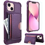 b1b byoneby iPhone 13 Wallet Case with Credit Card Holder Slots & Screen Protector Mag-Safe Wireless Charging Kickstand Phone Shockproof Slim Carbon Fiber Cover for Apple iPhone 13,Purple