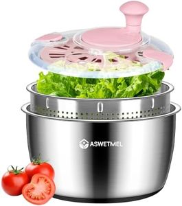 Stainless Steel Salad Spinner, ASWETMEL 5.3 Qt Lettuce Spinner - Dishwasher Safe