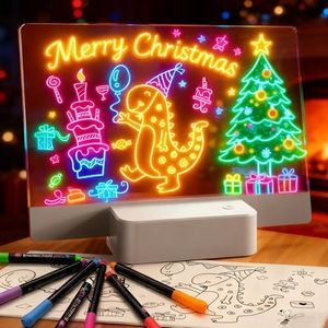 Rechargeable LED Note Board with 6 Colors & 5 Modes, Doodle Glow Drawing Board with Sketchbook & 7 Colored Markers, Memo Message Dry Erase Lumiboard for Kids/Classroom/Home Decor/Office/Gifts