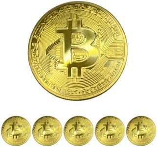6PCS Gold Plated Bitcoin Coins - 40mm Diameter, 3mm Thickness Commemorative Physical BTC Cryptocurrency Collectible with Clear Protective Case, for Blockchain Enthusiasts
