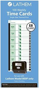 Lathem Weekly Thermal Print Time Cards, Single Sided 2100HD and 800P Time Clocks, 9", 100 Pack (E8-100)