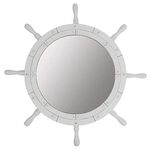 Nagina International Classic White Santorini Beautiful Nautical Sturdy Large Mirror Ship Wheel | Wall Mounted Mirrors (30 Inches)