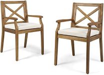 Christopher Knight Home Peter | Outdoor Acacia Wood Dining Chair Set of 2, Teak/Cream Cushion