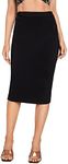 MakeMeChic Women's Solid Basic Below Knee Stretchy Pencil Skirt Black Midi S