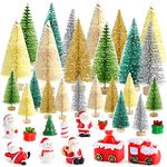 TUPARKA 31Pcs Mini Bottle Brush Trees Sisal Snow Frost Trees with Miniature Figures Snowman,Christmas sock,candle,carriage Santa Claus for Christmas Decorations