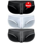 Real Men Ares-Accent Low-Rise Pouch Bikini Brief – 1, 3, 6 Pack with Size B & D Pouch XS - 5XL, B Pouch 3 Pack- Black White Grey, XS