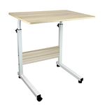 simpahome Height Adjustable Mobile Table Workstation Laptop Overbed Multi Table with Metal Frame & Rolling Castors - Birch