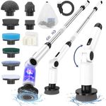 Homtronics Electric Spin Scrubber, [Adjustable Angle] [Battery Display] Cordless Electric Cleaning Brush with 8 Brush Heads, 450r/min, 126cm Adjustable Long Handle Power Scrubber for Bathroom, Floor