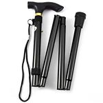 Comfkey Folding Lightweight Walking Stick - Adjustable Aluminum Metal Collapsible Travel Cane with Non-slip Rubber Base (Black)