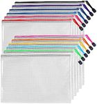 SAYEEC 12 Pack Clear Mesh Zipper Pouch, A4 Letter Size Plastic Zipper Bags for Organizing, Waterproof Zip File Folders Document Storage Bags for Travel School Office Supplies Organization (12 Colors)