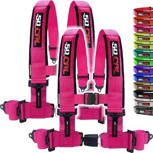 4 point harnesses (2) for bucket seat, push button release, 10 colors to choose from, racing harness 4 point race car UTV RZR (Pink, 3 inch)