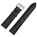 Ewatchaccessories 20mm Genuine Leather Black Watch Band Strap for Men and Women | Comfortable and Durable Material | Silver Buckle