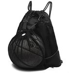 KAEGREEL Drawstring Basketball Bag for Boys, Foldable Soccer Basketball Backpack Gym Bag Sackpack Sports Sack with Detachable Ball Mesh Bag for Volleyball Baseball Yoga, Black