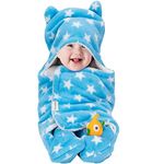 OYO BABY 3-in-1 Hooded Baby Blanket Wrapper(Star Blue, 76cm x 70cm) Swaddle for New Born | All Season | 0-6 Months | Sleeping Bag | Great Gift | Multipurpose Comforter | Baby AC Blanket