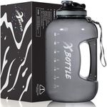 1 Gallon BPA Free Dishwasher Safe 128oz Large Water Bottle with Motivational Time Marker and Handle - Leak-proof Big Black Water Jug for Camping, Sports, Workouts (Chug Lid)