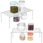 QIWODE Kitchen Cupboard Organiser, Chrome Wire Rack with Non-Slip Feet, Kitchen Shelf Storage Organiser for Kitchen Cabinet, Pantry, Countertops, Fridge, Food and Utensils,Silver (Pack of 2)