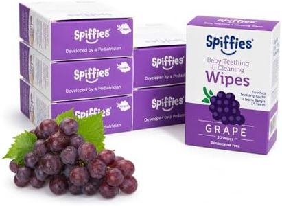 Spiffies Baby Teeth Wipes - Grape Flavor, Xylitol-Enriched Baby Gum Cleaner & Dental Wipes for Teething Relief and Teeth Cleaning - Safe for Infants & Toddlers, 20 Count (Pack of 6)
