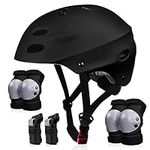 SAMIT 7 in 1 Kids Bike Helmet with Knee and Elbow Wrist Pads, Toddler Skateboard Helmet Knee Pads Set for 5~12 Year Boys Girls (Black)