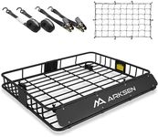 ARKSEN 43 x 50 x 6 Inch Universal Extra Wide 150LB Heavy Duty Roof Rack Cargo with Ratchet Straps, Cargo Net, Car Top Luggage Holder Carrier Basket for SUV, Truck, & Car Steel Construction