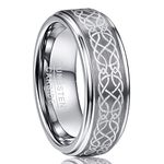 NUNCAD 8mm Silver Dome Wedding Rings for Men Women Tungsten Celtic Knot Ring Promise Rings Size Z+1