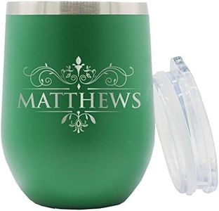 The Wedding Party Store Personalized 12 oz Insulated Stemless Wine Tumbler - Custom Engraved and Monogrammed (Green)