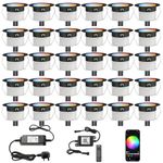 INDARUN RGBW WiFi Led Decking Lights Waterproof IP67 Ø31MM 12V - Led Plinth Light Kits for Terrace/Patio/Path/Wall/Garden/Decoration, 30 Packs