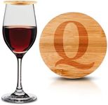 Personalized Wine Glass Charcuterie Topper - Custom Laser Engraved Initial Bamboo Wine Glass Topper Stopper Coasters Plate ID Identification Wine Glass Charcuterie Board Topper (Letter Q)