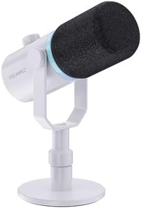 FEELWORLD PM1 XLR USB Dynamic Microphone with Desktop Stand for Podcast Recording PC Computer Gaming Live Streaming Vocal Voice-Over, Studio Metal Mic, RGB Light, Mute Button, Headphones Jack (White)