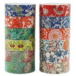 Berkin Arts 12 Rolls Art Floral Designs Washi Tape Set - 15 mm Wide Decorative Adhesive Masking Tape Cloisonnism for Bullet Journal Colorful Damask Pattern Intricate Colorful Owen Jones Series