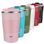 eeQiu Reusable Coffee Cups, 18oz/510ML Travel Mug Made of Stainless Steel with Double Wall Insulation 100% Leakproof Leakproof Lid Eco-Friendly Car Cup for Coffee,Tea and Beer (Pink)