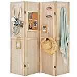 COSTWAY 4 Panel Folding Room Divider with Pegboard Display, Wooden Wall Privacy Screen Protector, Home Living Room Bedroom Hinged Paravent Partition Separator