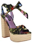 Nine West Women's Gertha Heeled Sandal, Black Floral 001, 9 UK