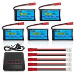 AMZZN 5PCS 3.7V 800mAh 30C JST Plug Lipo Battery with 5-in-1 Charger for SYMA X56W MJX X400W X300C X800 HS110 HS200 S670 V950hd S1750 V2450 RC Four Axis Aircraft Battery