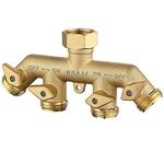 improved Heavy Duty Solid Brass 4 Way Garden Hose Splitter Nozzle Switcher Connector 4 Way Hose Splitter Shut-Off Valves for Garden Irrigation Watering 304 stainless steel Hose Connector (4 Way)