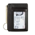 Women's Slim Minimalist Card Holder Coin Changes Purse Keychain Front Pocket Wallet with ID Window, Black ID