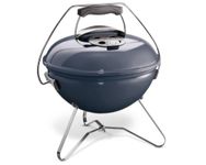 Weber Smokey Joe Premium Charcoal Grill Barbeque, 37cm | Portable BBQ Grill with Tuck-N-Carry Lid Cover & Plated Steel Legs | Folding Outdoor Cooker | Porcelain-Enamelled Bowl - Slate Blue (1126804)