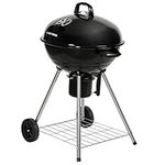 George Foreman Portable Charcoal BBQ Round Kettle 47 cm, Adjustable Vent, Integrated Thermometer, Charcoal Barbecue, Stand & 2 Wheels with Chrome Grill, GFKTBBQ, 60x51x88